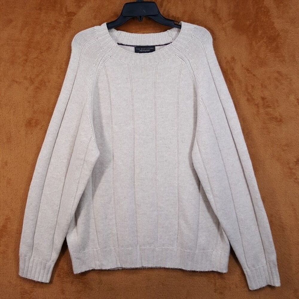 BLOOMINGDALES Sweater Mens XL Tan Pullover Crew Chunky Knit Wool Cashmere $198